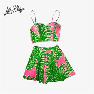 Lilly pulitzer green and pink cropped top and skirt set